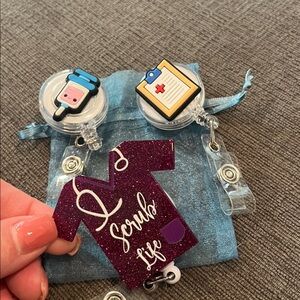 Purple Glitter Nurse Badge Reel Set